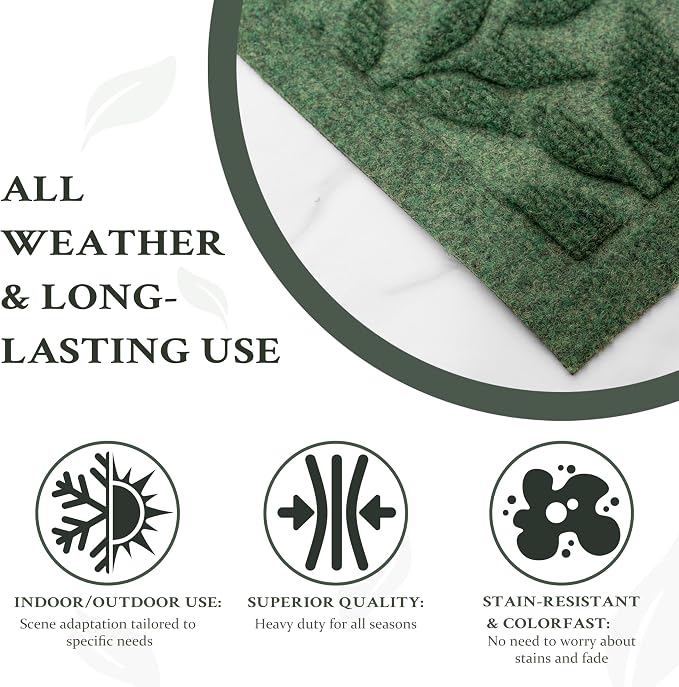 Green Leaves Outdoor Indoor Entrance Door mat, Absorbent Durable Heavy Duty - Image 5