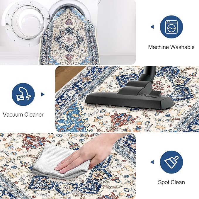 Yamaziot Washable Runner Rug, 2x8 Non-Slip Boho Vintage Hallway Rug - Image 4
