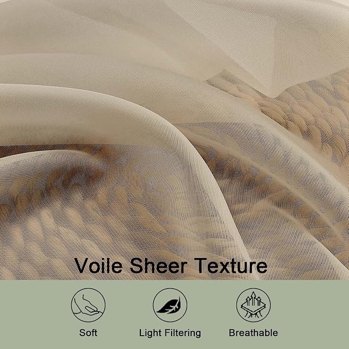 OWENIE Taupe Sheer Curtain 90 Inches Long 2 Panels Set, Solid Filmy Drapes - Image 5