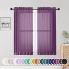 OWENIE Sheer Curtains 54 Inch Length 2 Panels Set, Plam Clear Sheer Short by OWENIE