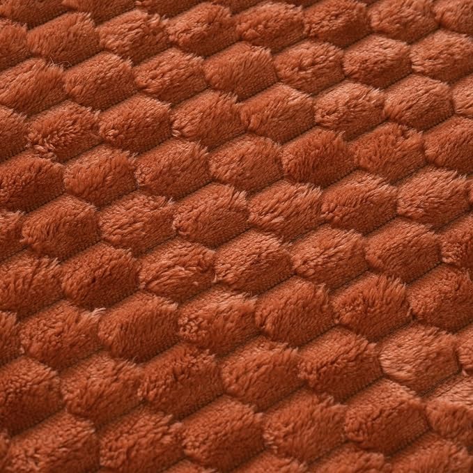Puncuntex Burnt Orange Throw Blanket 50"×60" inches Fuzzy 3D Jacquard - Image 5