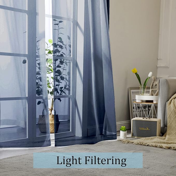 OWENIE Blue Sheer Curtains, Sheer Curtains 84 inch Length 2 Panels Set - Image 3