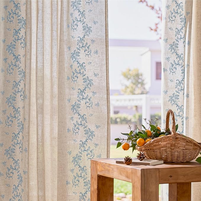 jinchan Evelyn Embroidered Linen Curtains 63 inch Floral Curtains - Image 3