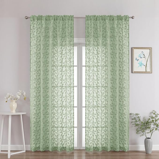 Chyhomenyc Sage Green Sheer Curtains 90 Inch Length 2 Panels Set, Light by Chyhomenyc