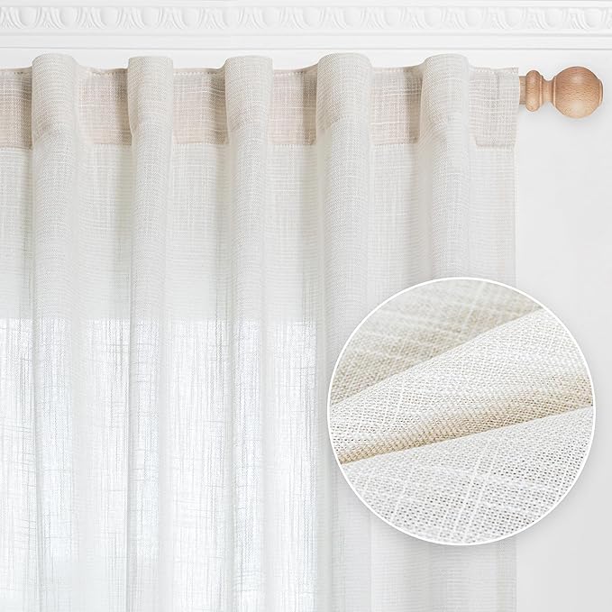 MYSKY HOME Natural Linen White Curtains 80 Inches Long, Semi Sheer Soft Cotton by MYSKYHOME