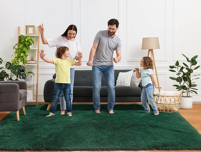 ONASAR Dark Green Area Rugs for Living Room Bedroom, 5x8 Fluffy Shaggy Large Rug - Image 7