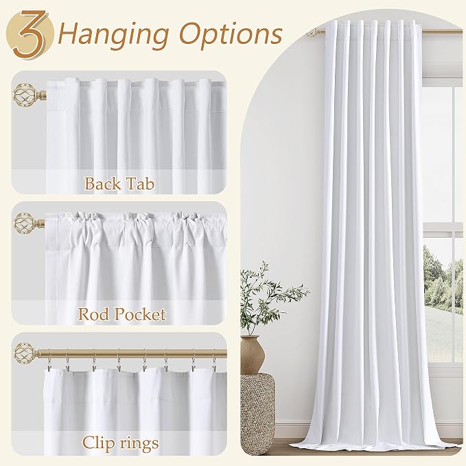 Guken White 100% Blackout Linen Curtains 70 Inch Wide by 96 Inch - Image 6