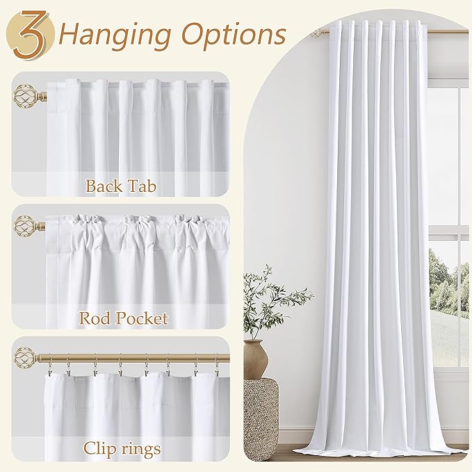 Guken White 100% Blackout Linen Curtains 52 Inch Wide by 140 Inch - Image 6