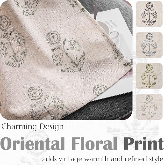 jinchan Linen Floral Curtains for Living Room 96 Inch Length Gray Flower - Image 5