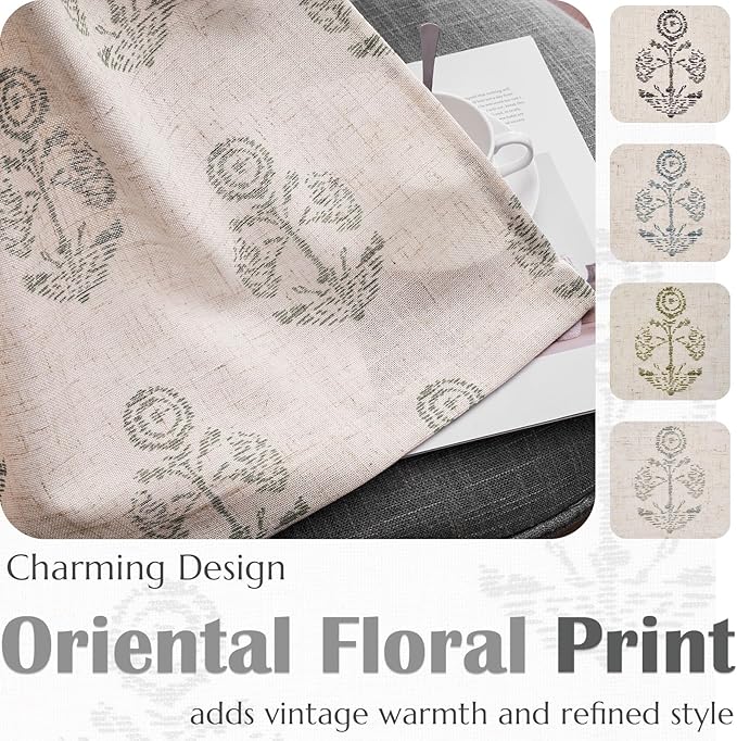 jinchan Linen Floral Curtains for Living Room 84 Inch Length Gray Flower - Image 5