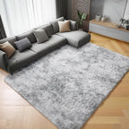 ONASAR Rugs for Living Room Bedroom, 5x8 Fluffy Tie-Dyed Light Grey Bedside by ONASAR