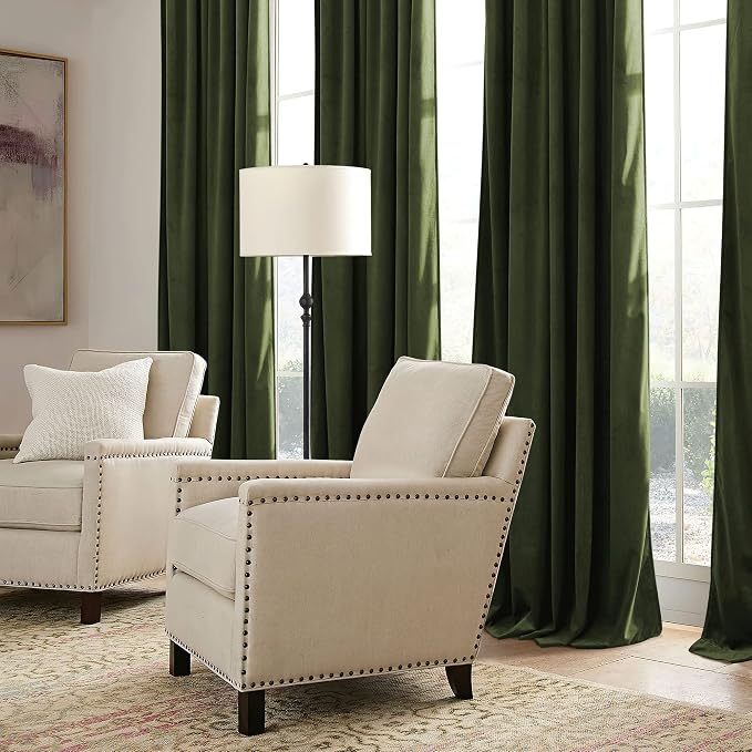 RYB HOME Olive Green Velvet Curtains 72 inches Length - Image 6