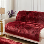 AMTOVO Faux Fur Sheepskin Rug for Living Room, 4 x 6 ft Burgundy Fluffy Area - Image 4