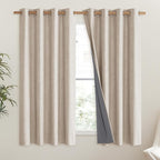 NICETOWN Cream 100% Blackout Linen Curtains 45 inch Long Burg - Image 2