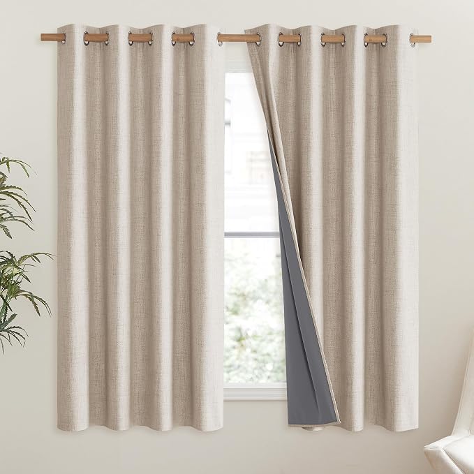 NICETOWN Cream 100% Blackout Short Curtains 63 inches Lenghth Burg - Image 2