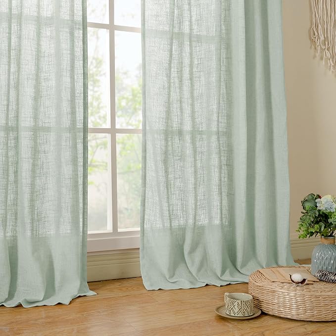 LAMIT Light Sage Linen Sheer Curtains - Image 9