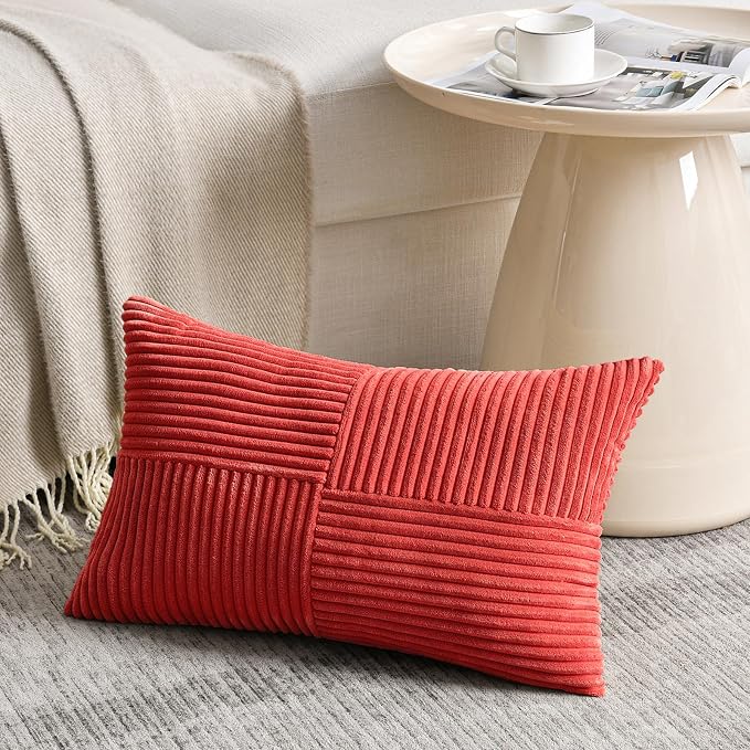 Fancy Homi 2 Packs Red Long Lumbar Decorative Throw Pillow Covers 12x24 Inch - Image 2
