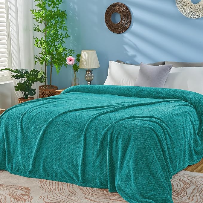 inhand Teal Fleece Twin Blanket, Super Soft Flannel Cozy Blankets - Image 6