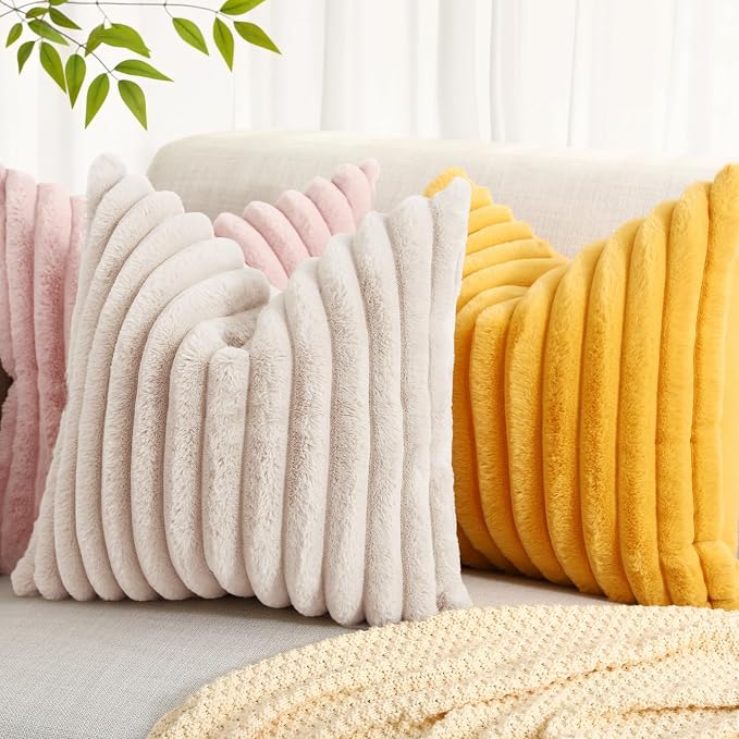 decorUhome Summer Cozy Faux Fur Throw Pillow Covers 18x18 Set of 2 Decorative - Image 6