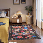 Area Rug 4x6 Black/Brown Rug, Washable Boho Rugs Non Slip Low Pile Floral Small - Image 6