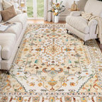 SERISSA Boho Area Rug 5x7 Light Yellow, Washable Large Rugs by SERISSAHomeDecorCollection