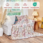 MSGKV Boho Throw Blanket for Bed 60"x80" Floral 100% Cotton Couch Blanket - Image 2