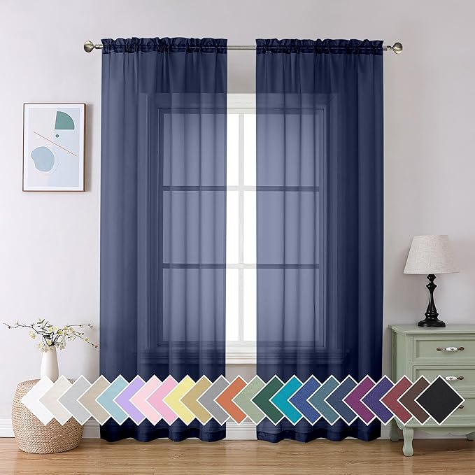 Aiyufeng Navy Blue Sheer Curtains 90 inch Length 2 Panels Set, Airy by Aiyufeng