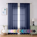 Aiyufeng Navy Blue Sheer Curtains 90 inch Length 2 Panels Set, Airy by Aiyufeng