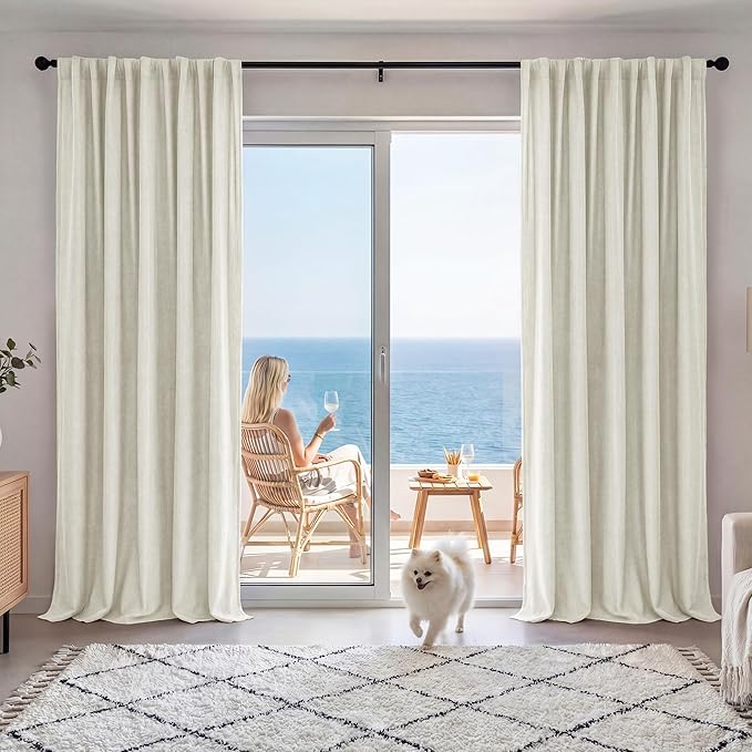 RYB HOME Cream Beige Linen 100% Blackout Curtains by RYBHOME