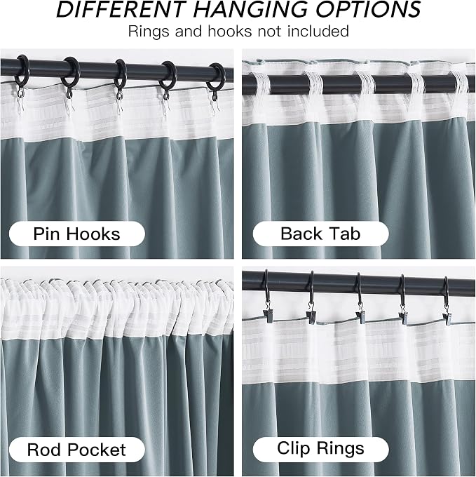 RYB HOME Stone Blue Velvet Curtains 102 inches - Image 4