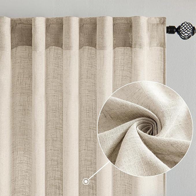 MIULEE Beige Linen Curtains 90 Inch Long 2 Panels - Image 2