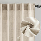 MIULEE Beige Linen Curtains 45 Inch Length 2 Panels - Image 2