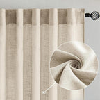 MIULEE Beige Linen Curtains 54 Inch Length 2 Panels - Image 2