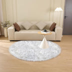 ORINOVA White and Grey Round Rugs 6ft Circle Furry Rug - Image 7