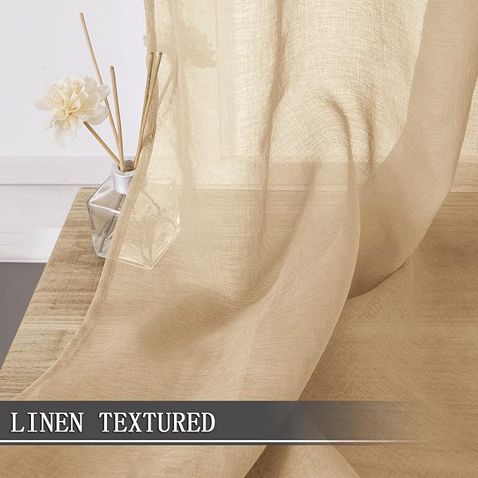 Tollpiz Short Sheer Curtains Living Room Linen Textured Curtain Sheers Light - Image 2