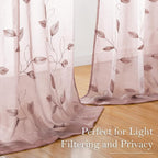 HOMEIDEAS Blush Pink Floral Sheer Curtains 63 Inches Long 2 Panels Embroidered - Image 4