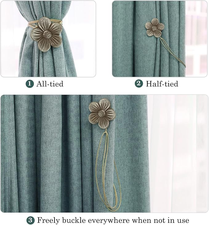 Lewondr Magnetic Curtain Tie, 1 Pair Vintage Resin Flower Curtain Drapery - Image 2