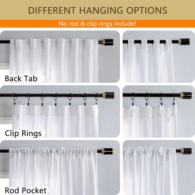 MYSKY HOME White Curtains for Living Room, Semi Sheer Curtains & Drapes Light - Image 4