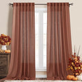 RYB HOME Faux Linen Curtains 102 inches Long, Elegant Textured Sheer Drapes by RYBHOME