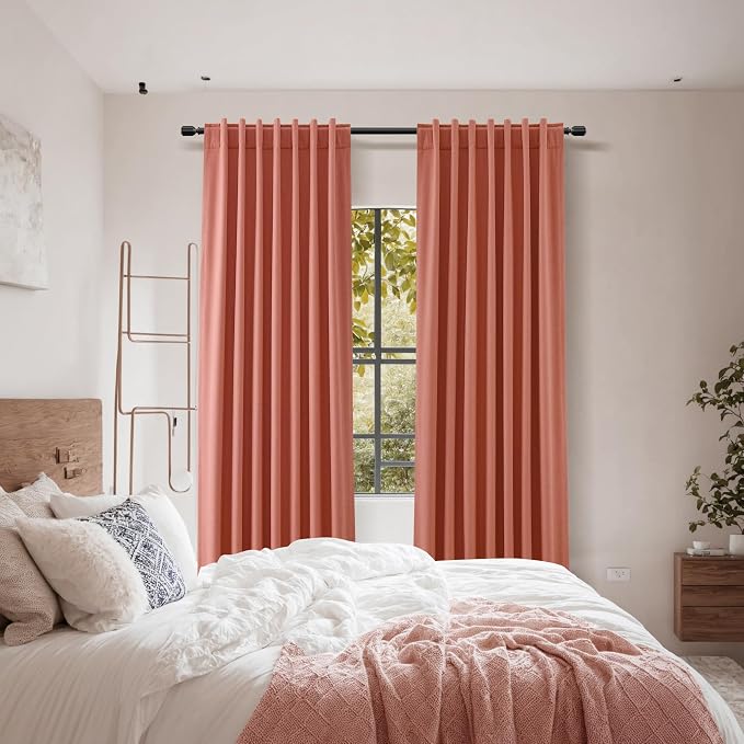 Guken Coral 100% Blackout Linen Curtains 108 Inch Length 2 Panels Set - Image 6
