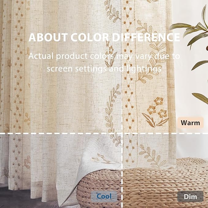 jinchan Belrose Linen Curtains for Bedroom Floral Curtains 63 Inch Length Linen - Image 5