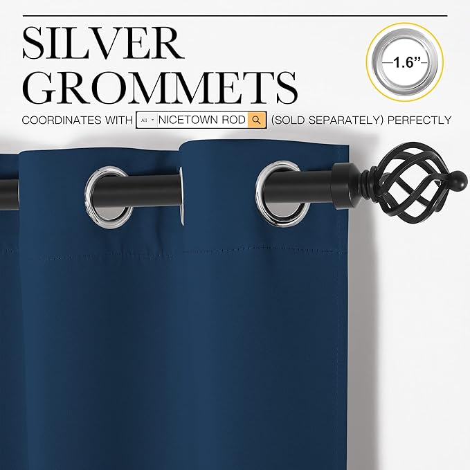 NICETOWN Moroccan Blue Kitchen Blackout Short Curtain Panels - Image 2