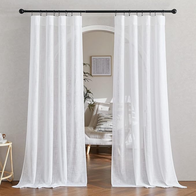 NICETOWN White Sheer 102 inch Long Curtains Faux Linen Blend, Rod Pocket & Back - Image 3