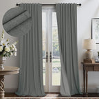 Grey Blackout Curtains for Bedroom 84 Inch Length 2 Panel Linen Textured by Pitalk