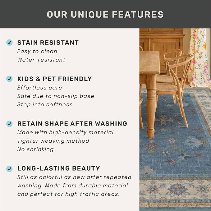 Washable Blue Rugs for Entryway Indoor - Image 7