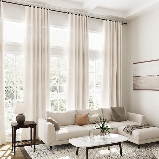 Extra Long Tan Beige Curtains 120 inch Length 2 Panels Set Back Tab Neutral - Image 7