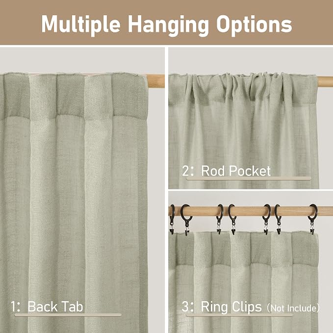LAMIT Light Filtering Linen Curtains 72 inches Long - Image 3