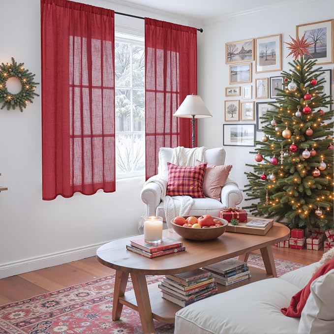 BGment Burgundy Linen Curtains 45 Inch Length - Image 2