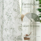 jinchan Floral Curtains 96 Inches Long Sage Green Flower Linen Farmhouse Curtain - Image 3