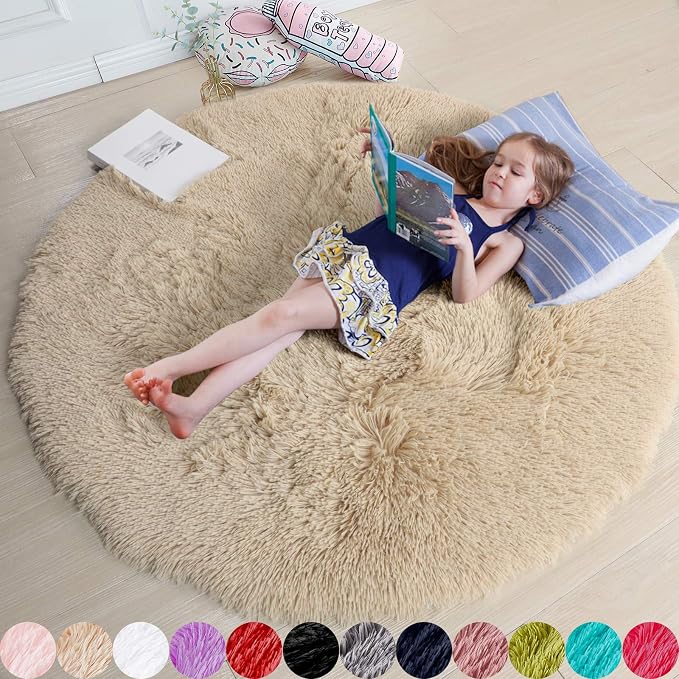 Amdrebio Beige Round Area Rug 6Ft by Amdrebio